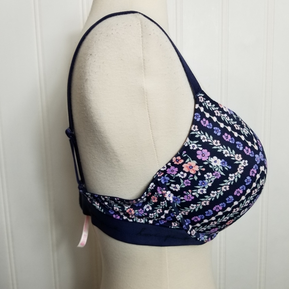 PINK Victoria's Secret Bra Womens Size 36DD Blue Floral Print Push Up Lingerie - Picture 3 of 11